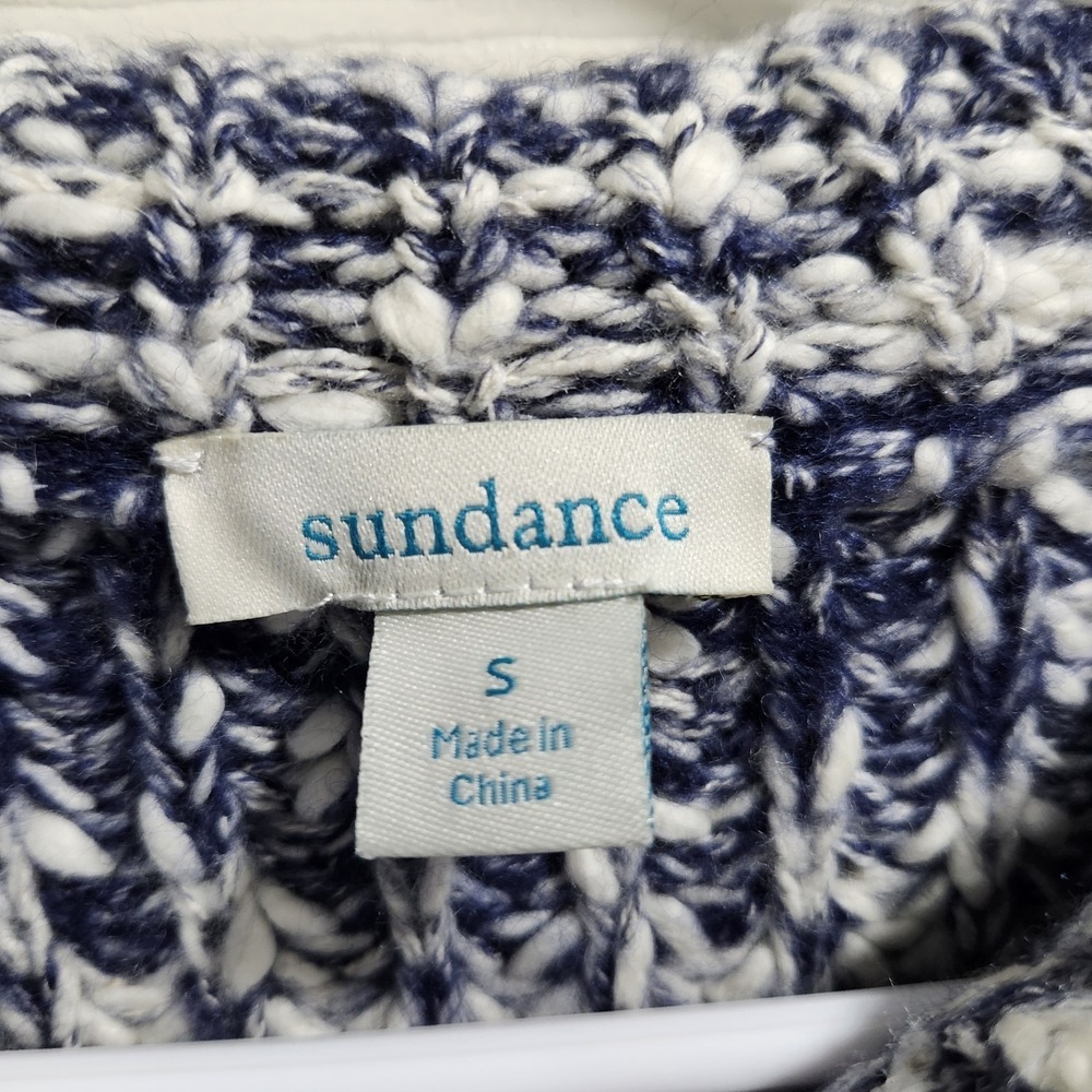 Sundance Women's Chunky Knit Zip Up Sweater Blue White Marled Collared Size S - Picture 7 of 15